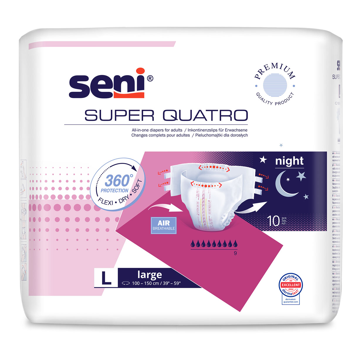 SENI Super QUATRO - Inkontinenzwindeln - Gr. 3 LARGE (6x10 St.)