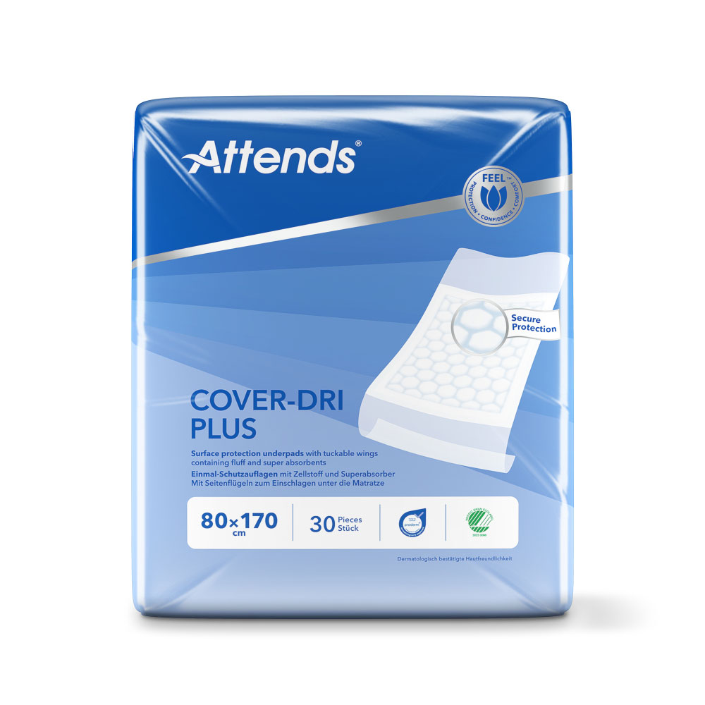 ATTENDS Cover-Dri Plus - Bettschutzeinlagen mit Flügel 80 x 170cm (30 Stück)