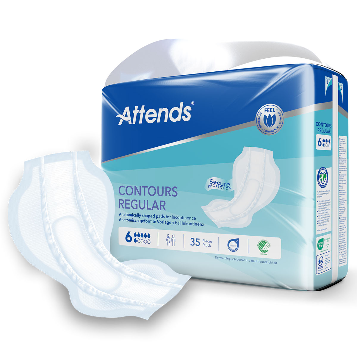 ATTENDS Contours Regular 6 - Inkontinenzvorlagen - 4x35 Stück