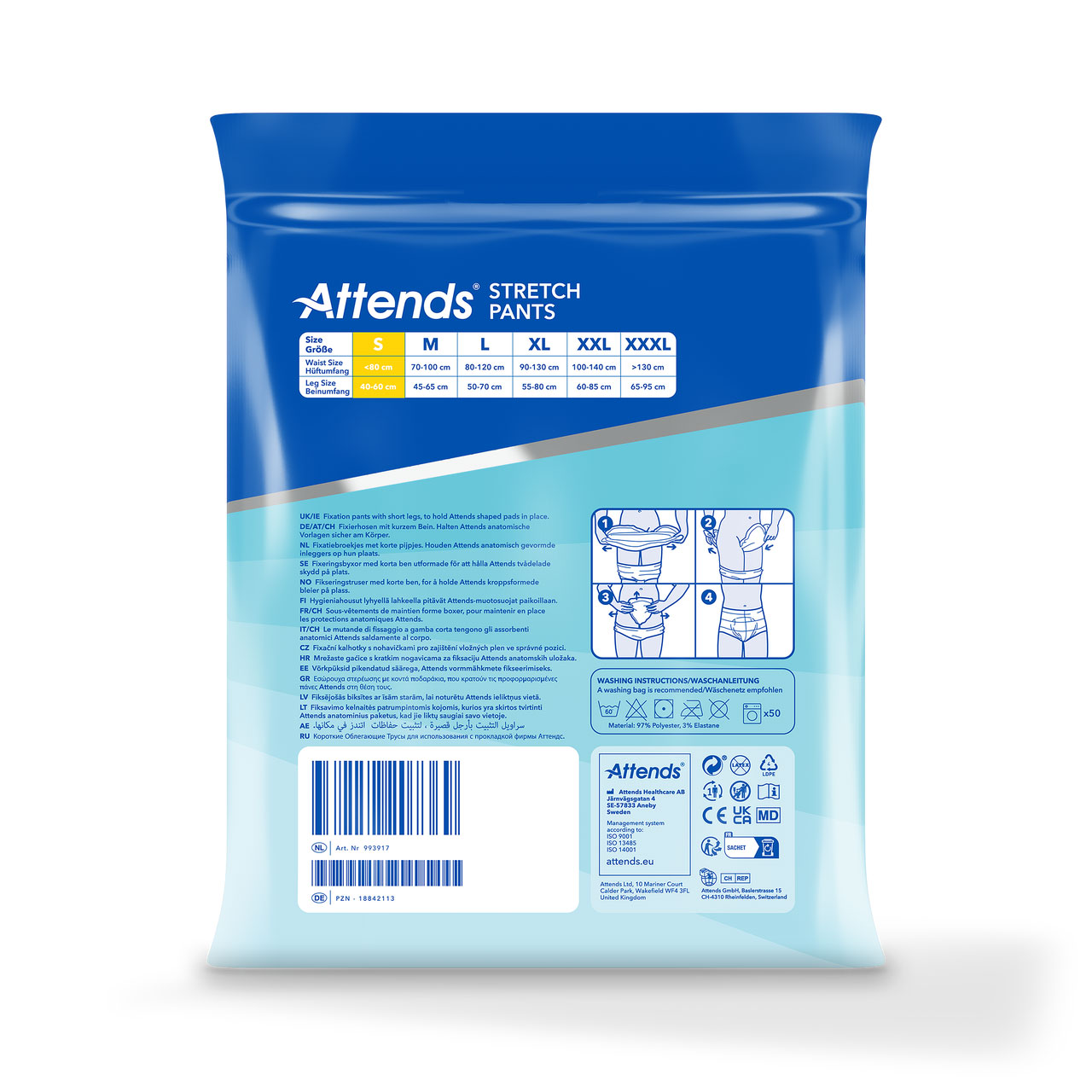 ATTENDS Stretch Pants - Netzhosen mit Beinansatz - 15er Pack - S