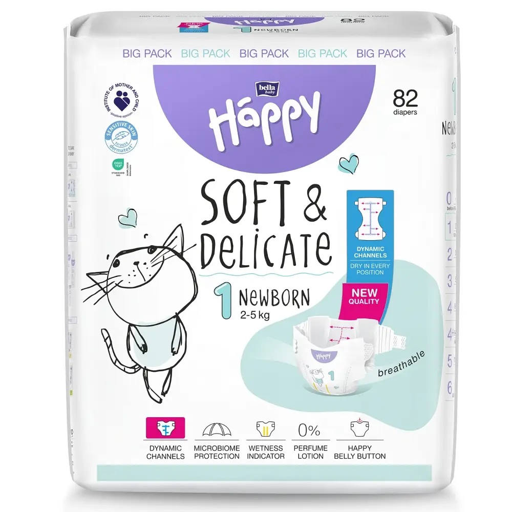 Bella Happy Soft & Delikate Gr. 1 - Babywindeln Newborn 2-5 kg 492 (6x82) Stück BIGpack