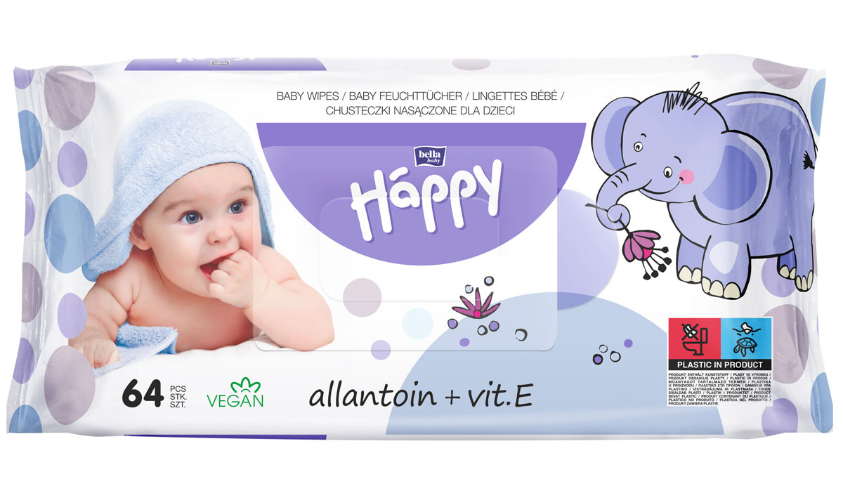 Bella Happy Feuchttücher mit Lotion & Vitamin E (64 Stück NF)