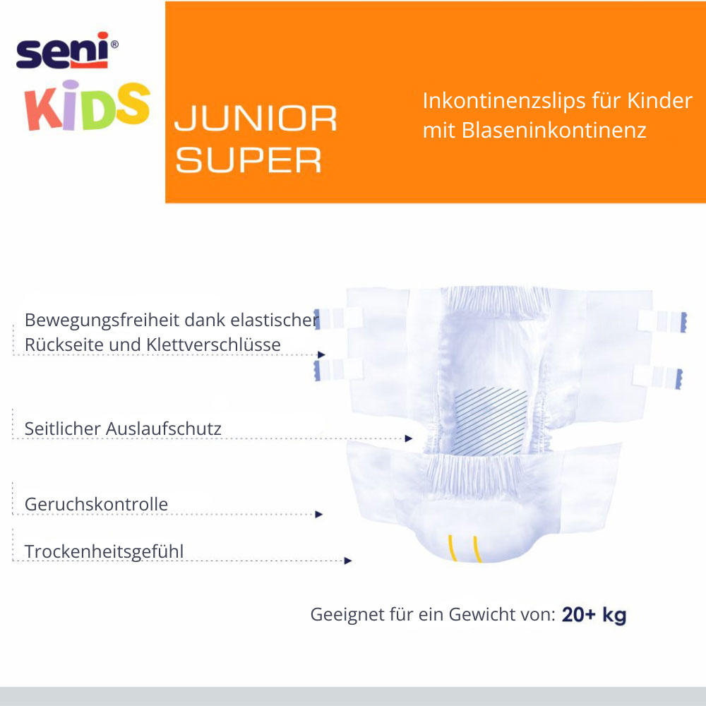 SENI KIDS Junior SUPER Kinderwindel (20+ Kg) - 4x30 Stück Einzelpackung