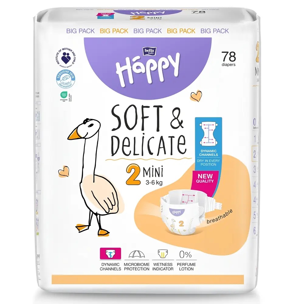 Bella Happy Soft & Delikate Gr. 2 - Babywindeln Mini 3-6 kg 468 (6x78) Stück BIGpack