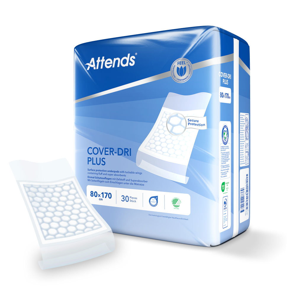 ATTENDS Cover-Dri Plus - Bettschutzeinlagen mit Flügel 80 x 170cm (30 Stück)