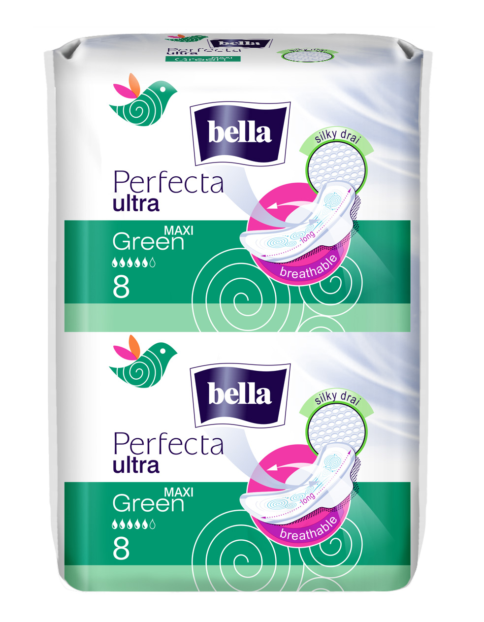 Bella Perfecta Ultra Binden MAXI GREEN mit Flügel - Silky drai - 16 Stück