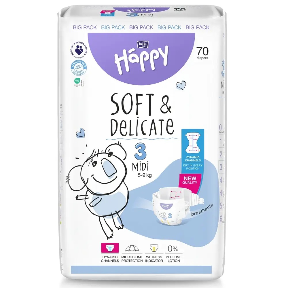 Bella Happy Soft & Delikate Gr. 3 - Babywindeln Midi 5-9 kg 280 (4x70) Stück BIGpack