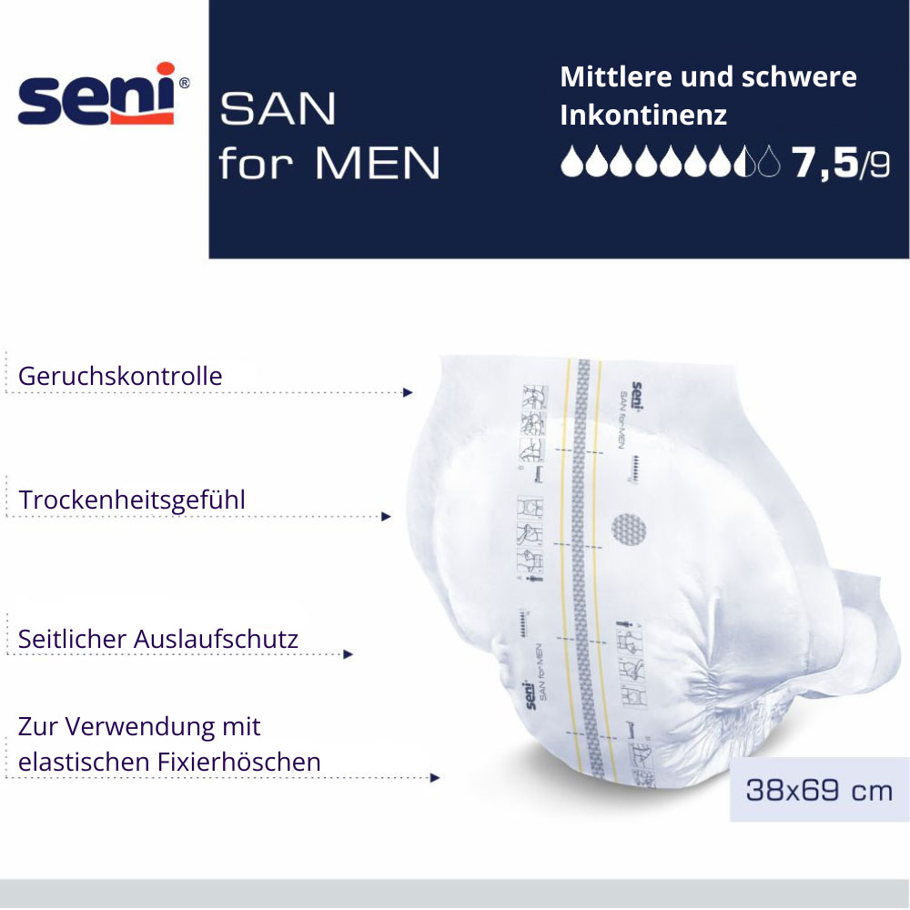 Seni SAN for Men - Männervorlagen bei starker Inkontinenz - 30 Stück Packung
