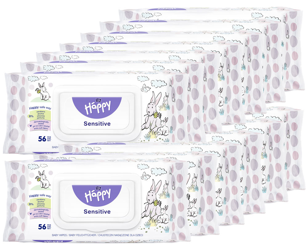 Sparpack - Bella Happy Feuchttücher Sensitive mit Klappverschluss (12x 56 Stück )