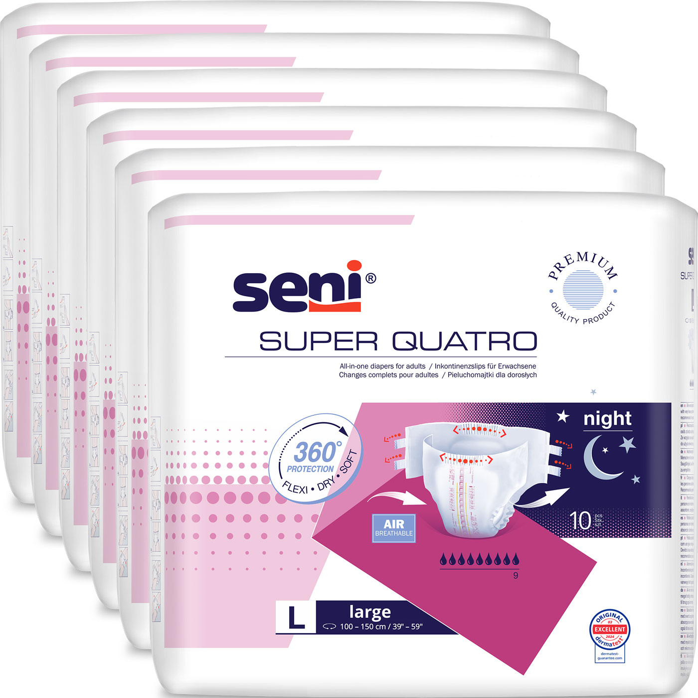 SENI Super QUATRO - Inkontinenzwindeln - Gr. 3 LARGE (6x10 St.)