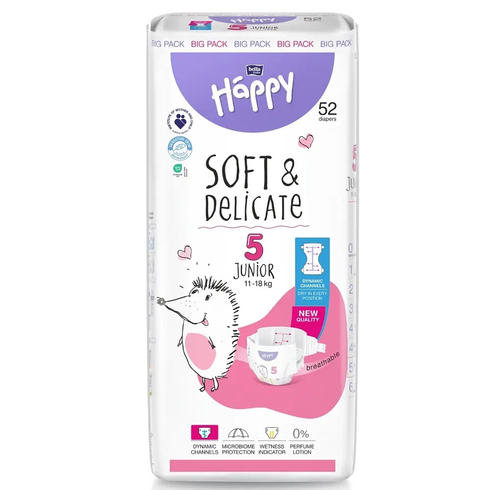 Bella Happy Soft & Delikate Gr. 5 - Kinderwindeln Junior 11-18 kg 312 (6x52) Stück BIGpack
