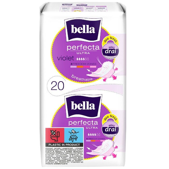 Bella Perfecta Ultra Binden VIOLET mit Frischeduft und Flügel - Silky drai - 20 Stück