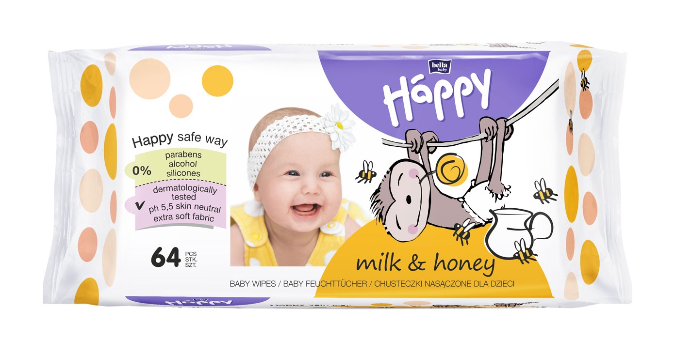 Sparpack - Bella Happy Feuchttücher Milch & Honig (12x 64 Stück )