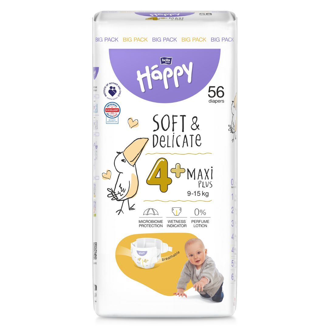 Bella Happy Soft & Delikate Gr. 4+ - Babywindeln Maxi PLUS 9-15 kg 168 (3x56) Stück BIGpack