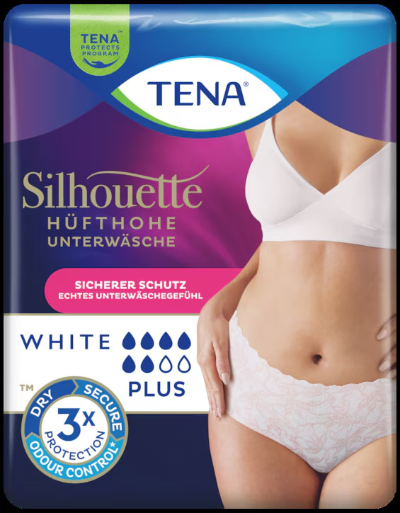 TENA Silhouette Plus White - hüfthohe feminine Pants - Gr. Medium (M) 2x12 Stück