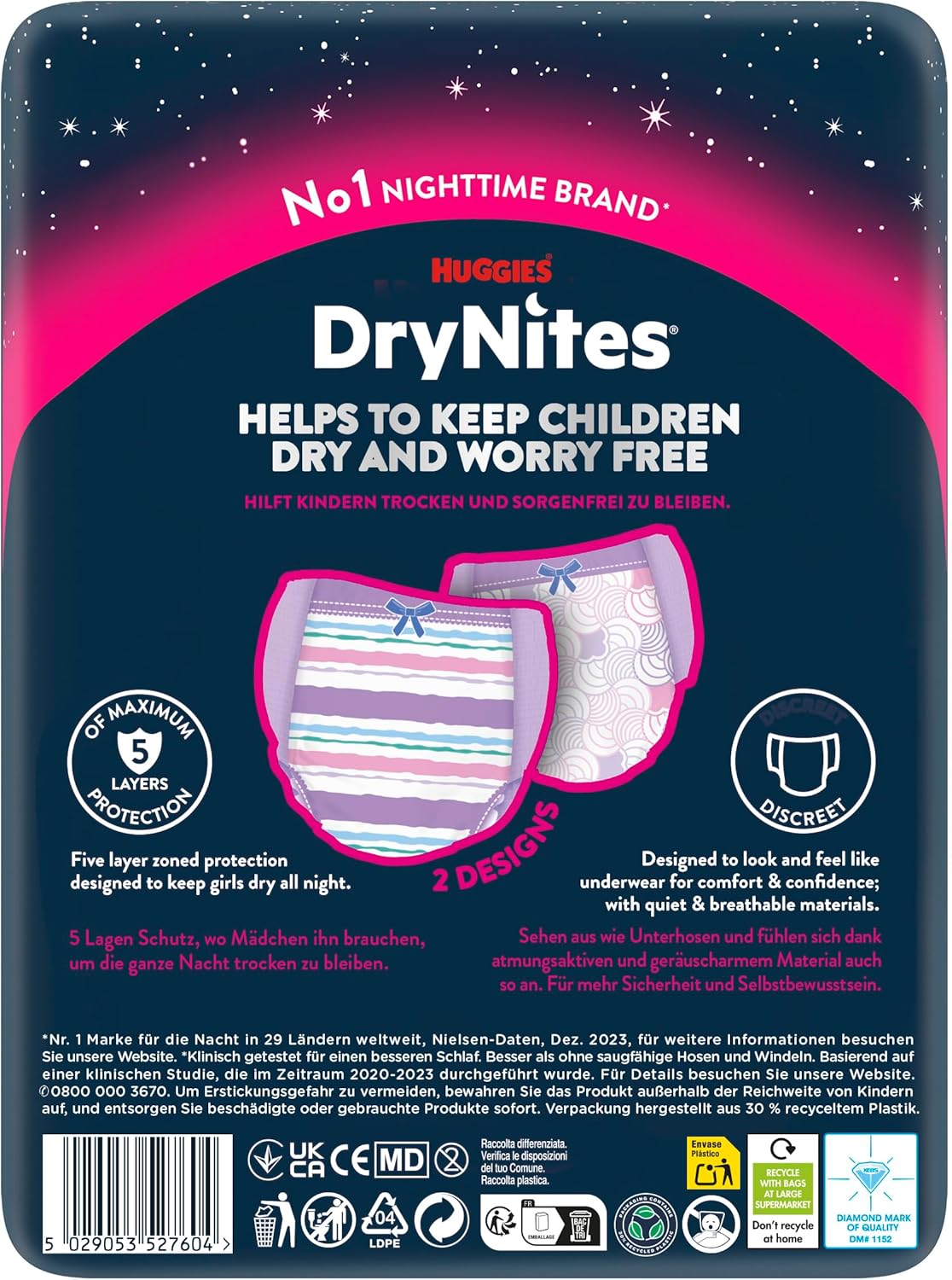 Huggies DryNites® Pyjama Pants für MÄDCHEN von 8-13 Jahre - 9 Stück Packung