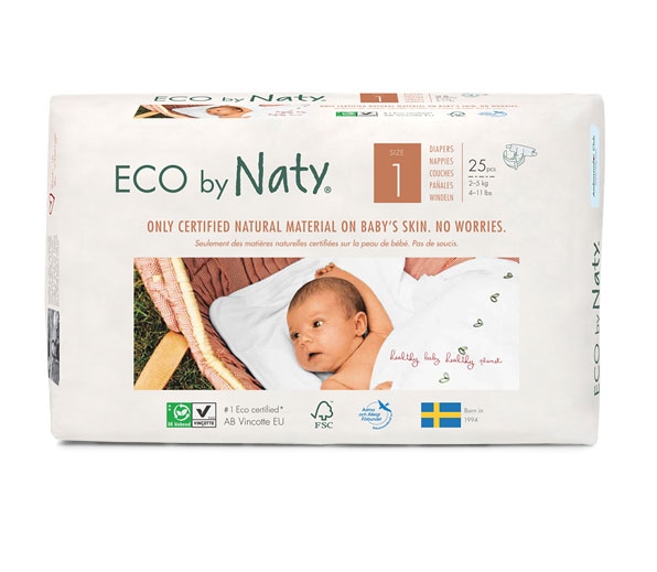 Eco by NATY - Ökowindeln Größe 1 Newborn 2-5 Kg, 4x25 St. Jumbopack