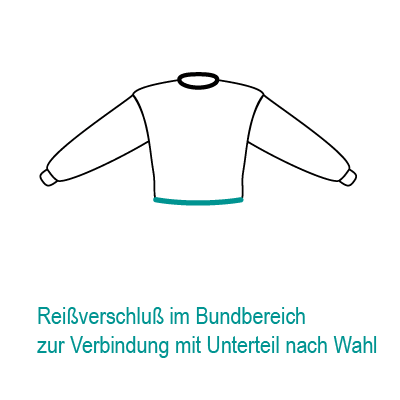 CAREWEAR Pflegeoverall - OBERTEIL - mit Reißverschluss in der Tailie S natur